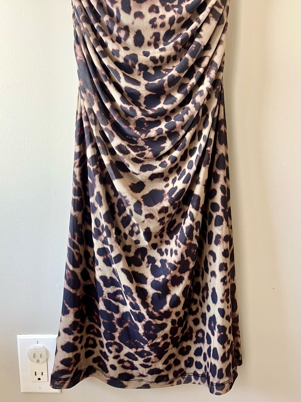 BNWOT ICHI Leopard-print Midi Dress Mesh Ruching Bardot Neck Size Small - Picture 6 of 12